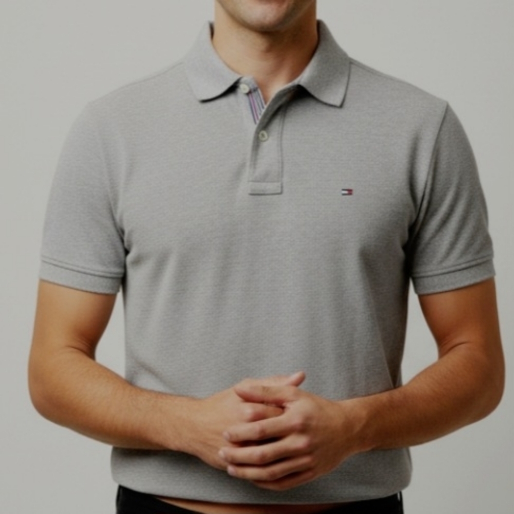 Tommy Hilfiger Grey Slim Fit Cotton Stretch Polo Shirt for Men - Size M